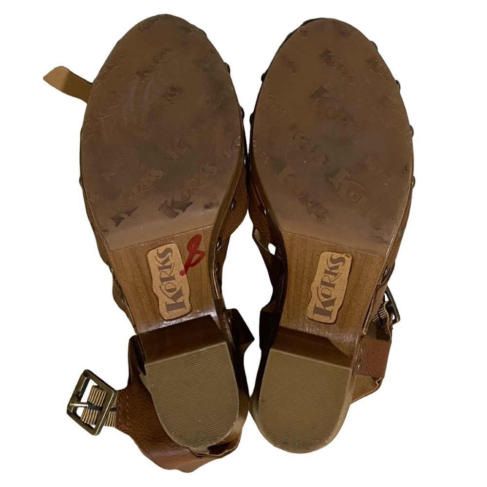 Korks Abloom Strappy Studded Clog Platform Slingback Sandals Brown Faux Leather - Picture 9 of 15